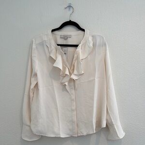 NWT Loft - Cascade Ruffle Blouse - "Whisper White" - Size M
